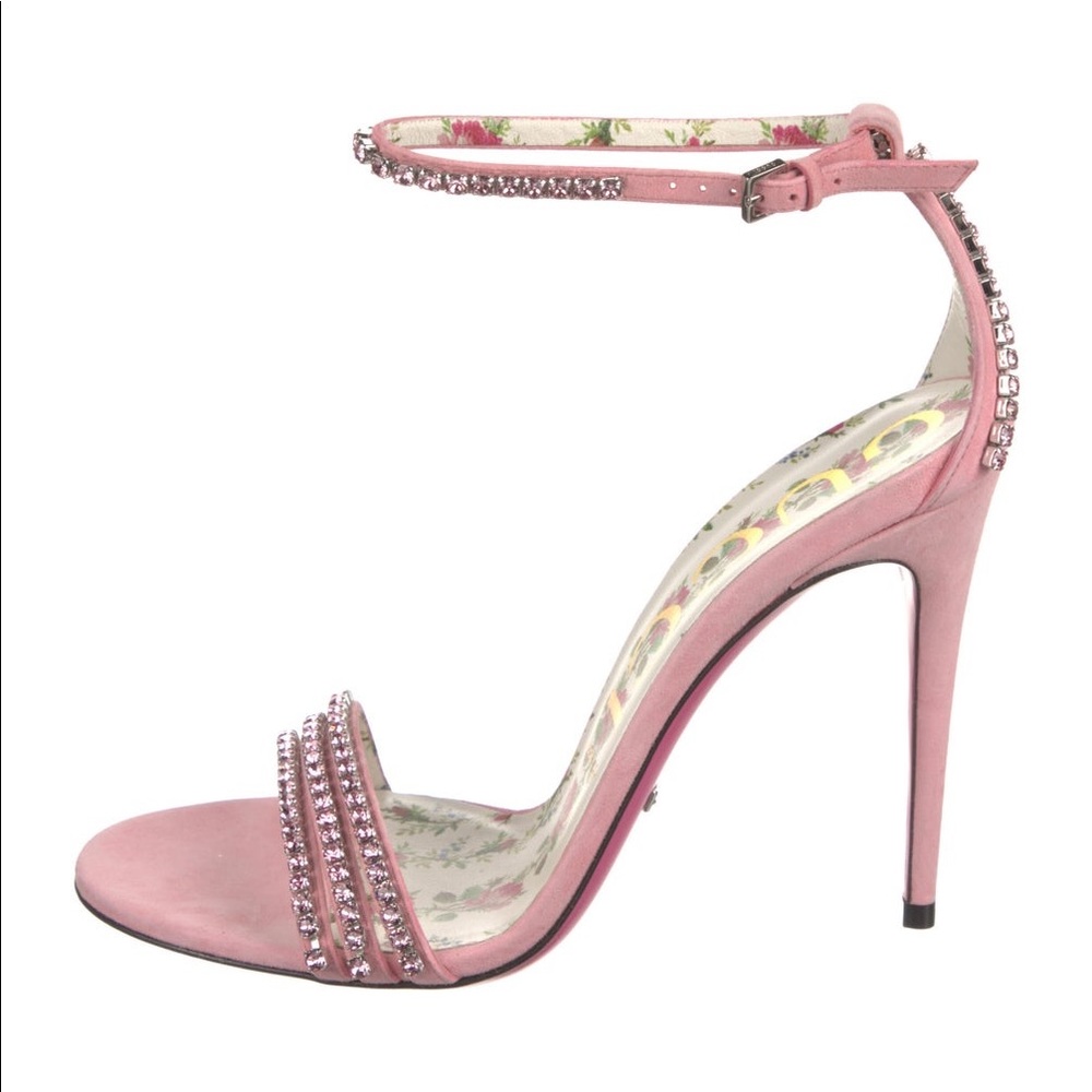 GUCCI 
Suede Crystal Embellishments Sandals w/ Tags